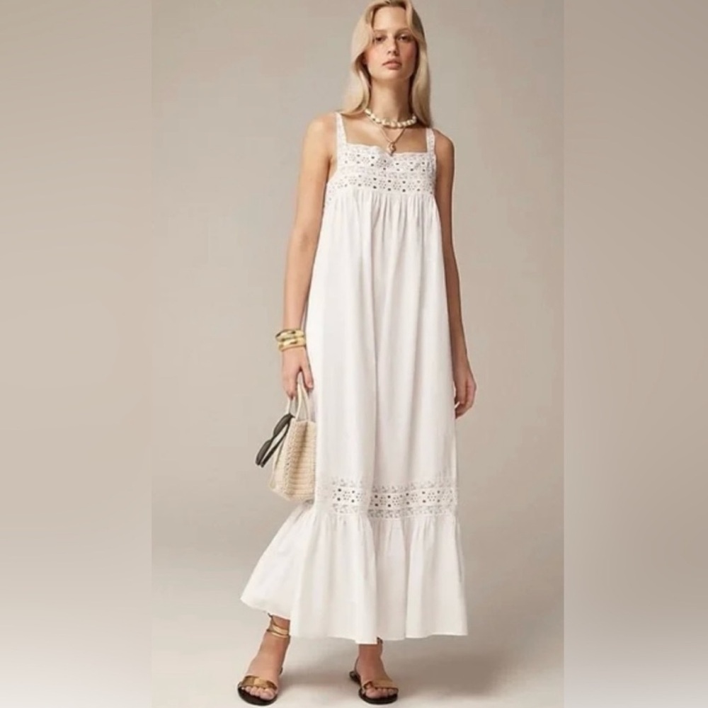 J.Crew Athena Cotton Poplin Lace trim Dress